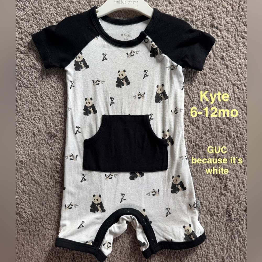 Kyte BABY Panda Print Bodysuit in Black and White